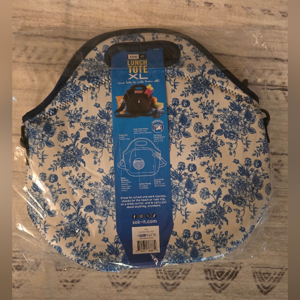 Sok It LunchTote Zippered Bag Insulated Neoprene Caddy (Like Fine China, X-Large - Picture 2 of 6